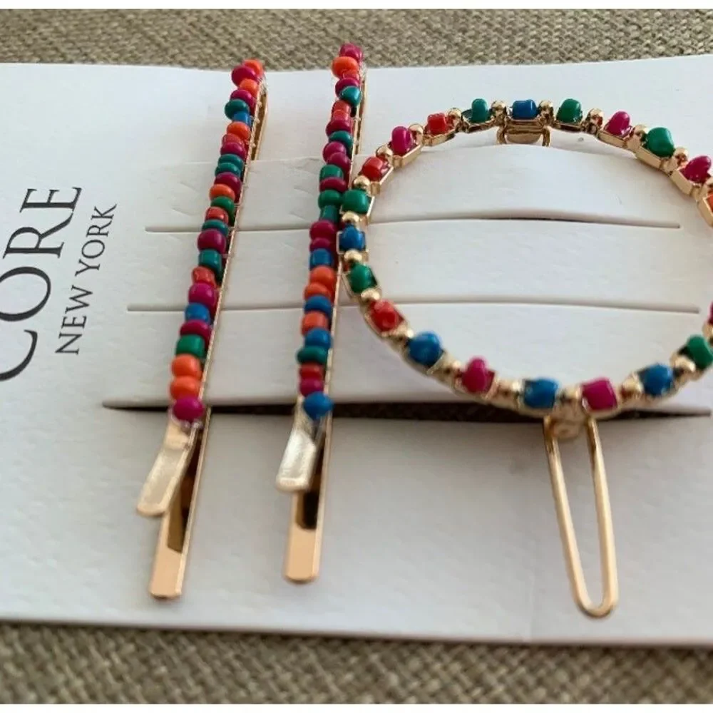 Colorful Seed Bead Circle hair pins clips boho bohemian hippie fairy cottagecore